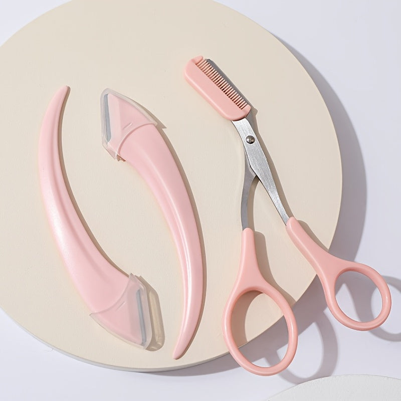3 Pcs Eyebrow Grooming Set Eyebrow Comb Scissors Scraper Women Gift