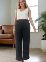 Women's Plus Solid Teddy Fleece High Rise Wide Leg Trousers