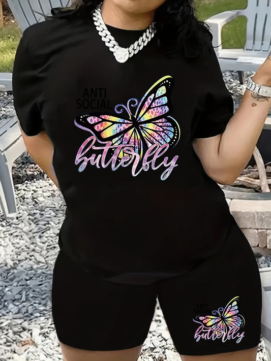  Butterfly & Letter Print 2 Piece Set
