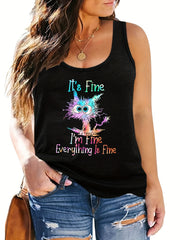  Casual Tank Top Women's Plus Slogan Graphic Print Round Neck Tank Top