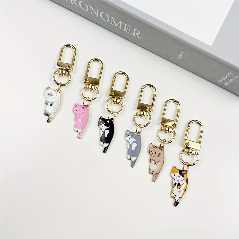 6pcs Cartoon Kitten Enamel Keychain Animal Key Ring Cat Mom Gift