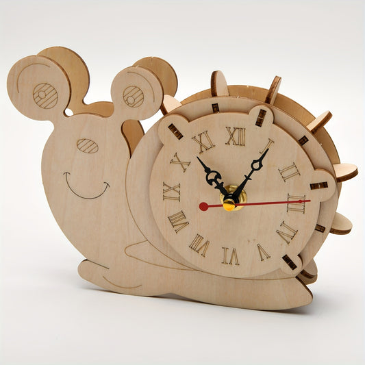Children Snail Clock DIY 3D Wooden Puzzle Game Assembly Model Kits Toys