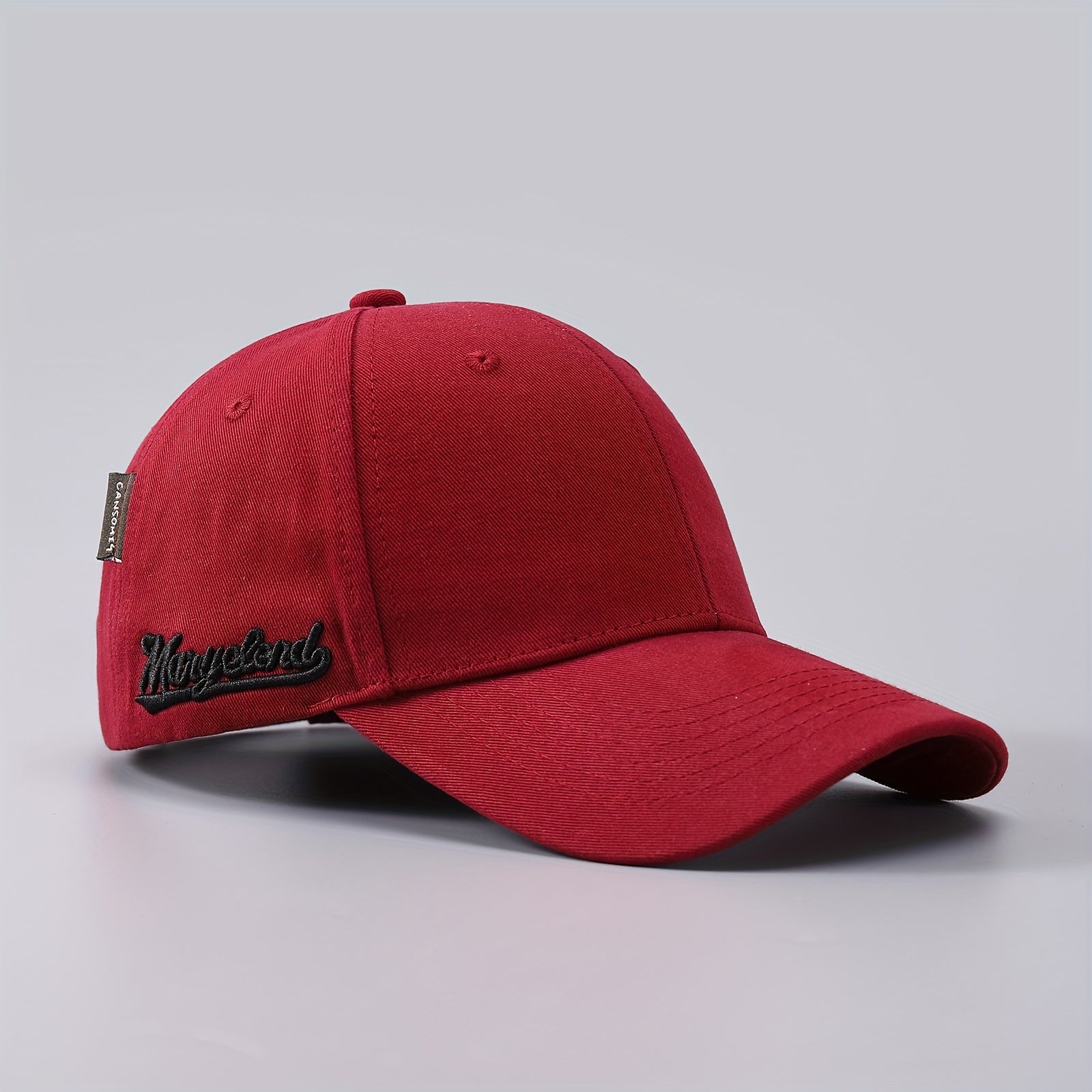 Men's Solid Curved Brim Baseball Cap Side Embroidery Letters Peaked Cap