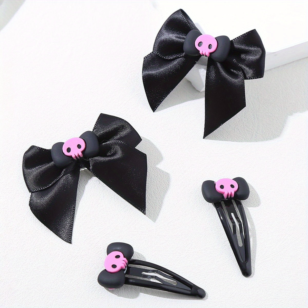 Y2K Pink Skull Bow Hair Clip Set for Women Girls