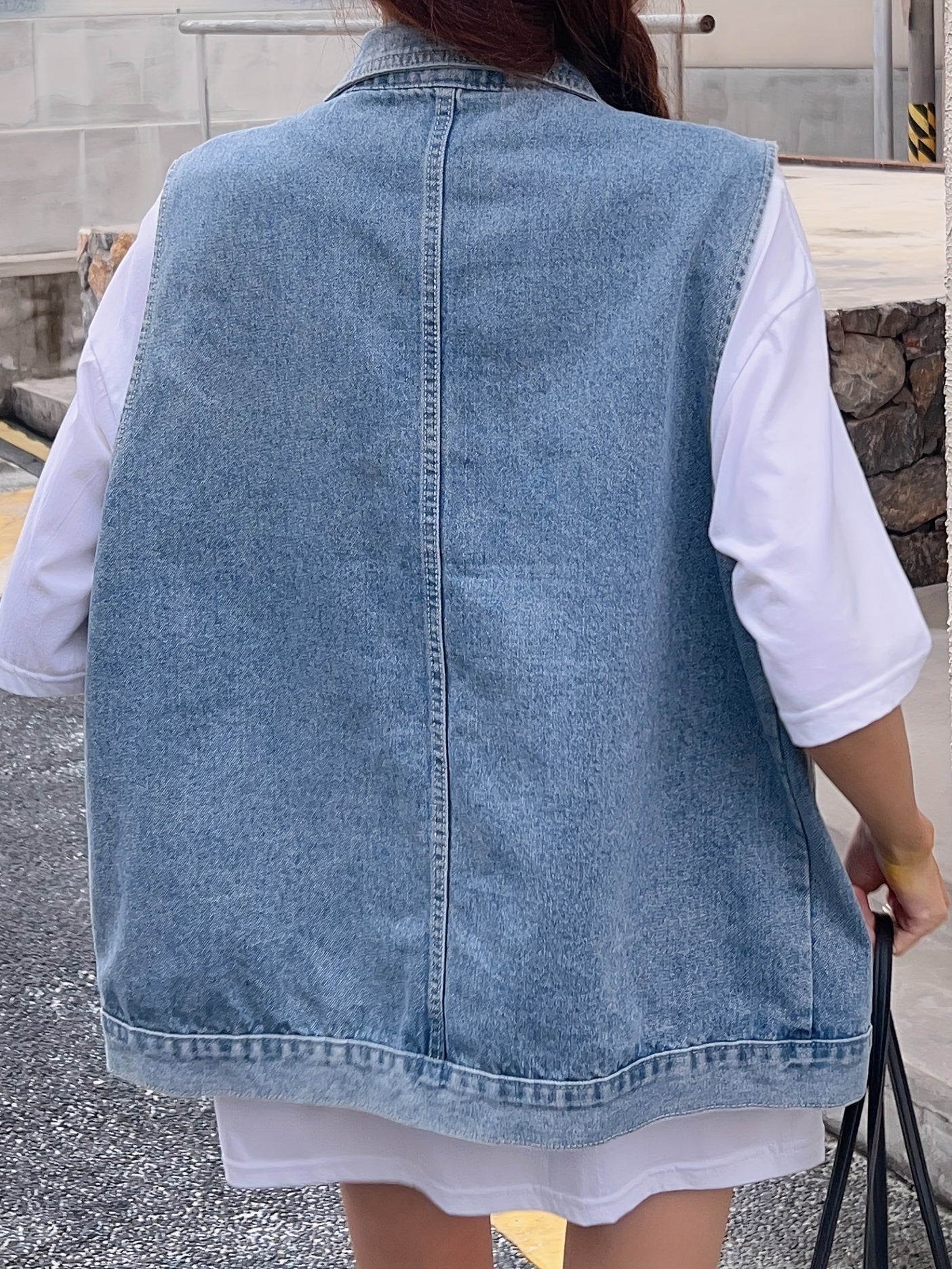  Cross Print Denim Jacket Vest