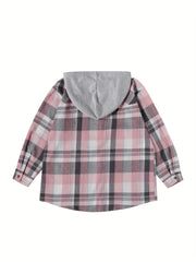  Colorblock Plaid Hoodie Drawstring Shirt