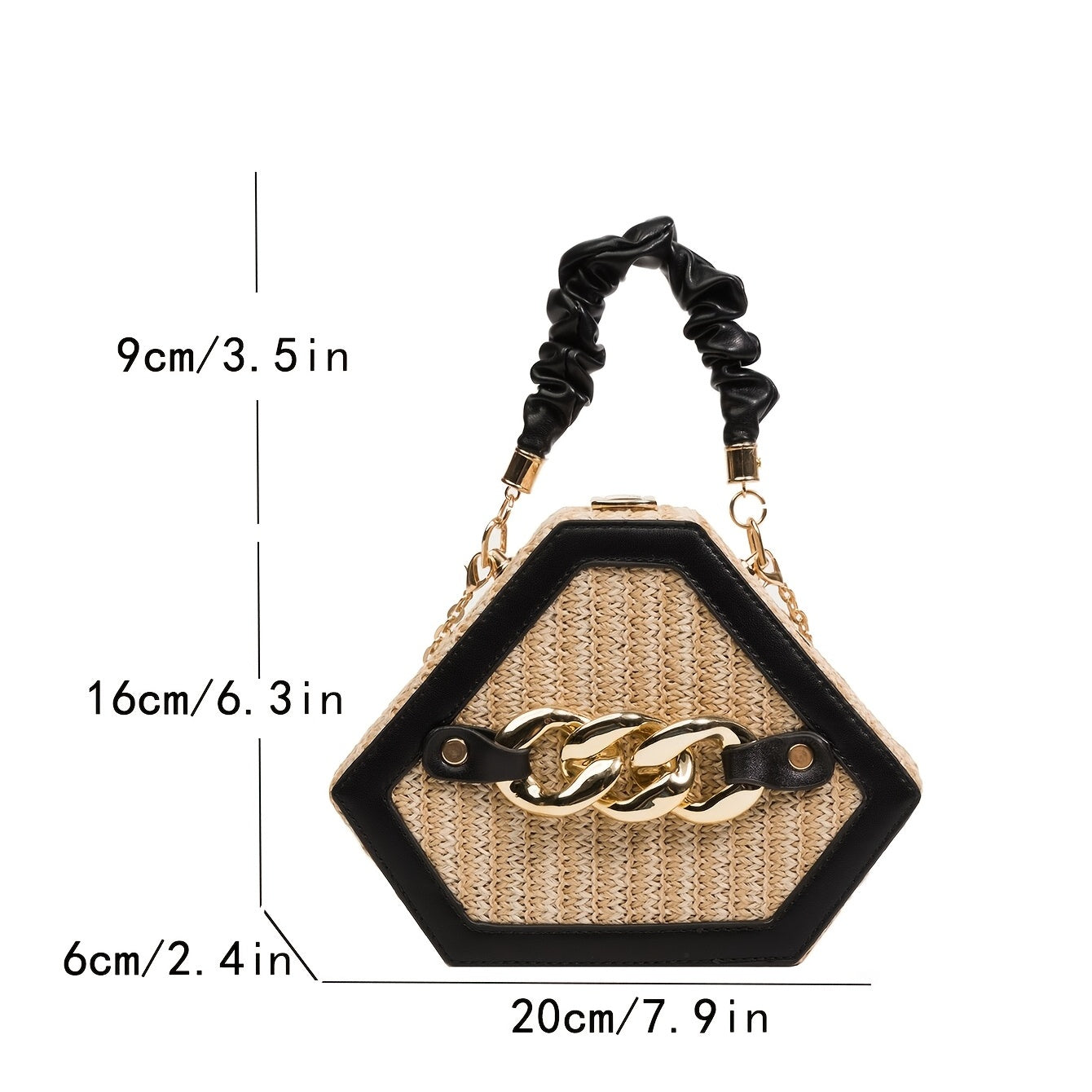 Straw Box Bag Chain Shoulder Top Handle Purse