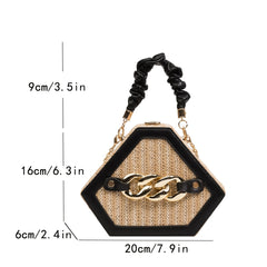 Straw Box Bag Chain Shoulder Top Handle Purse