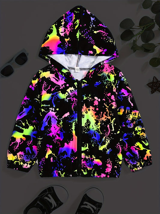 Girls Glow In The Dark Graffiti Hooded Jacket Windbreaker