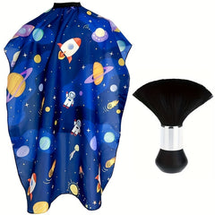 Cartoon Space Pattern Barber Cape Water Resistant Cloth Easy Clean Unisex