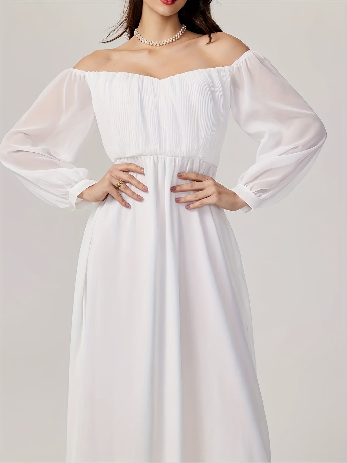  Off Shoulder Long Sleeve Maxi Party Dress