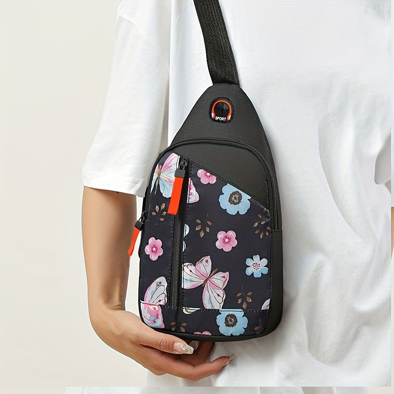 Floral Print Sling Backpack Nylon Crossbody Bag