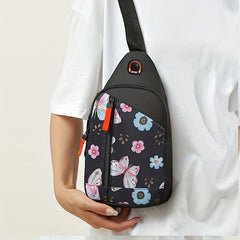 Floral Print Sling Backpack Nylon Crossbody Bag