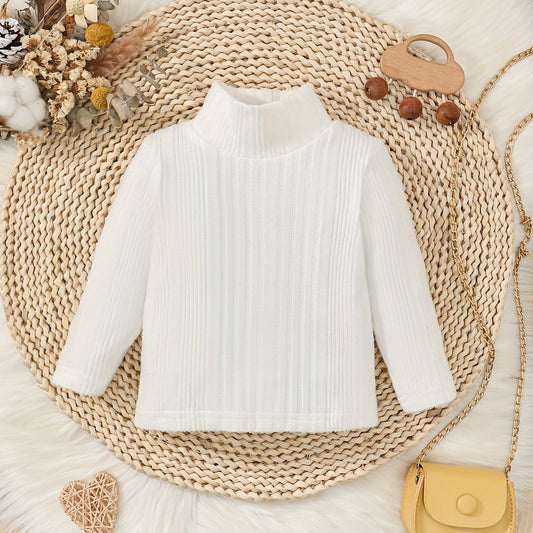Baby Girls Ribbed Knit Sweater High Stretch Stand Collar All-match Clothes