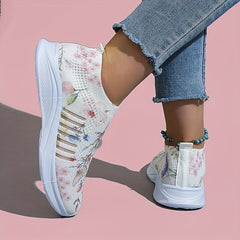 Floral Pattern Knit Sock Sneakers Lightweight Slip On Sports Shoes