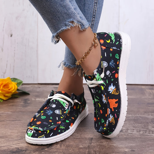 Women's Cartoon Print Canvas Shoes Halloween Style Sneakers