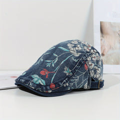 Y2K Washed Denim Newsboy Hat Beret Vintage Lightweight British Style Painter Hat