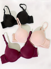 3pcs Glossy Push Up Bra Comfy & Breathable T Shirt Bra Women's Lingerie