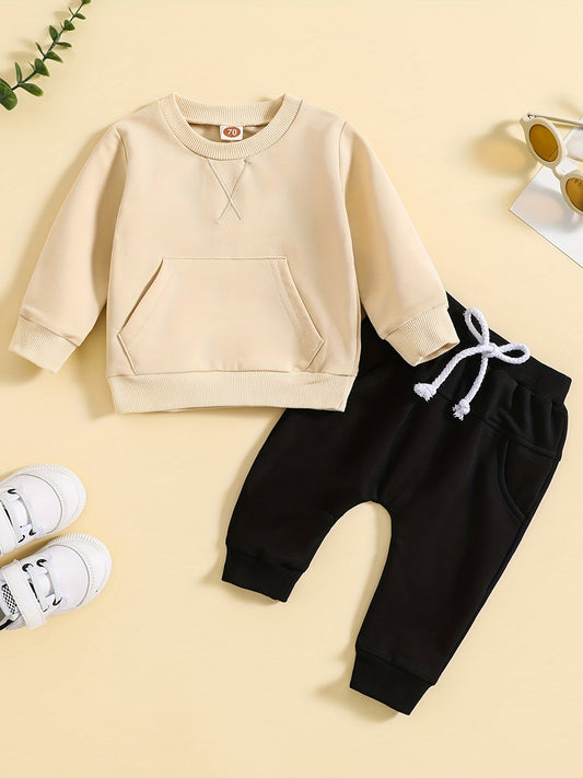 Toddler Boys Set Long Sleeve Pullover Top & Drawstring Pants 2pcs Outfit