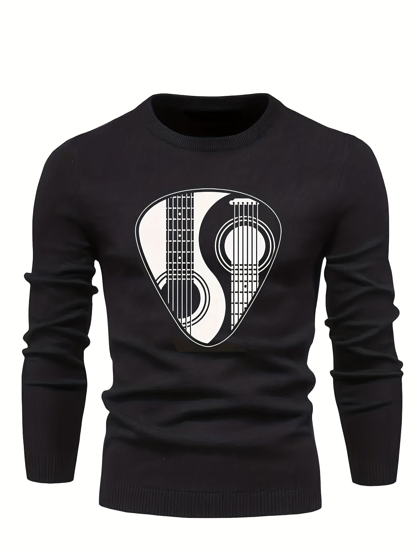 Men's Instrument Print Knitted Sweater Active Mid Stretch Slim Fit Warm Pullover