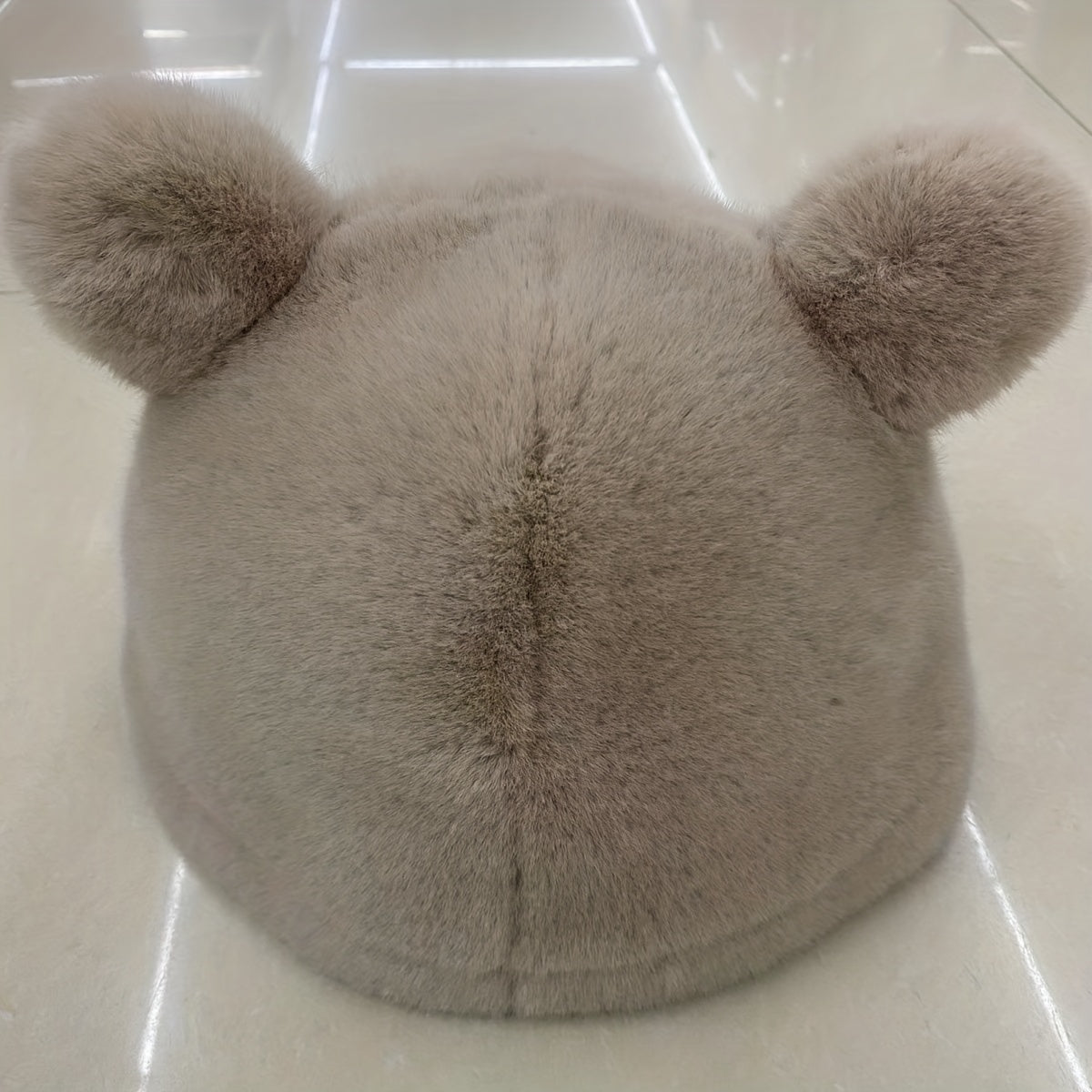 Bear Ears Plush Cloche Hats Faux Fur Warm Bucket Hat