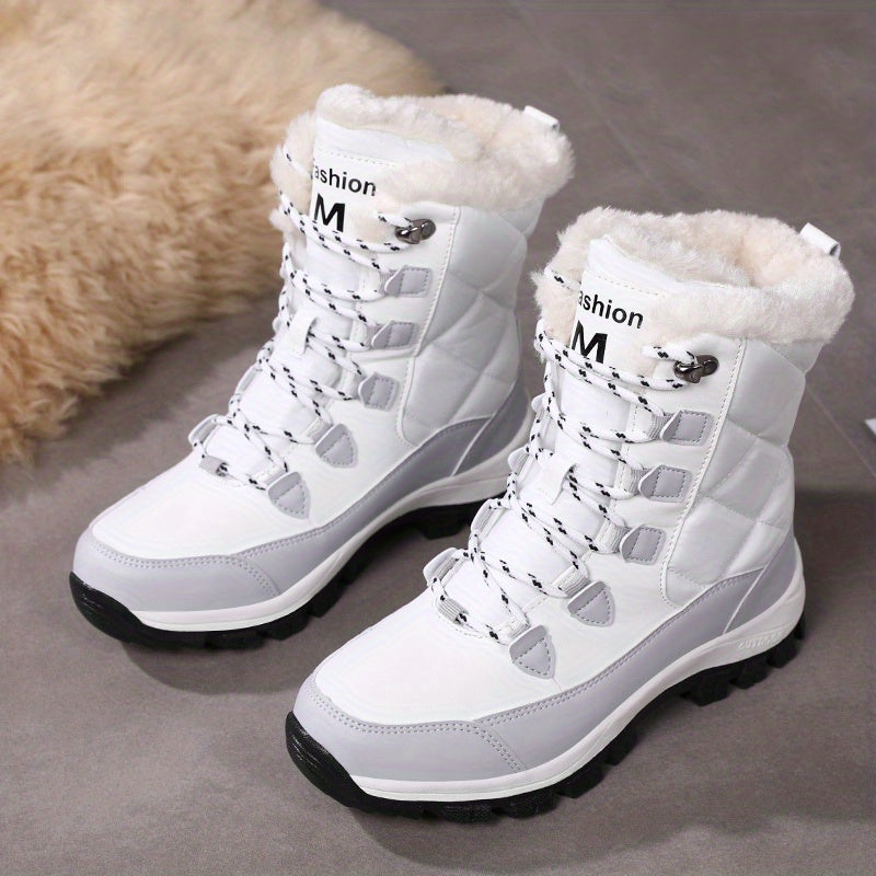 Women's Winter Snow Boots, Lace Up, Non-slip, Mid Calf Plush Inner Warm Boots