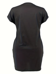 Plus Size Solid Cap Sleeve Mini Dress With Pockets