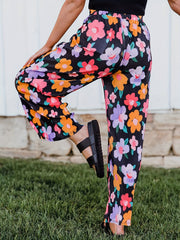 Women's Plus Floral Ribbed Wide Leg Pants