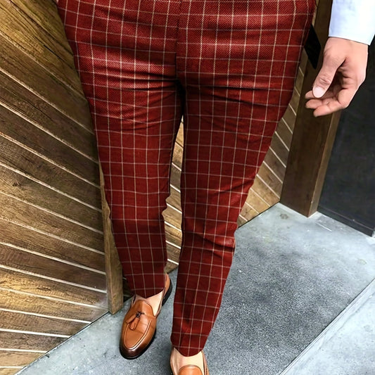 Slim Fit Palid Slacks Men's Casual Vintage Style Slightly Stretch Dress Pants