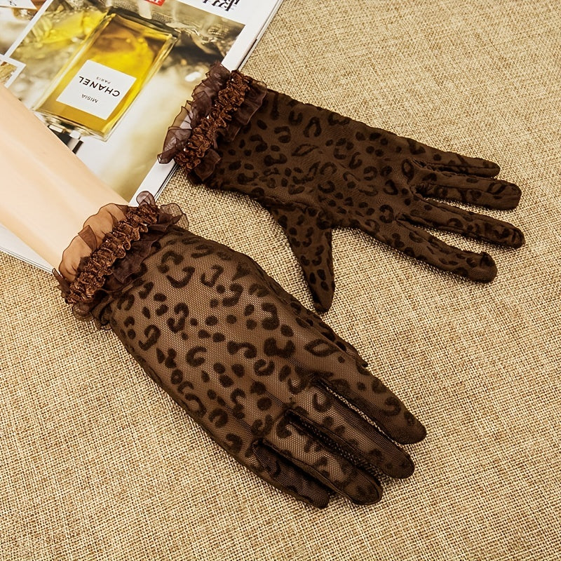 Vintage Lace Gloves Leopard Print Women's Gloves