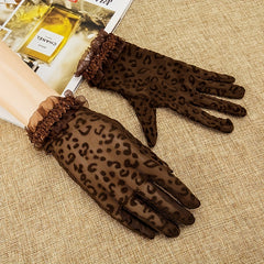 Vintage Lace Gloves Leopard Print Women's Gloves