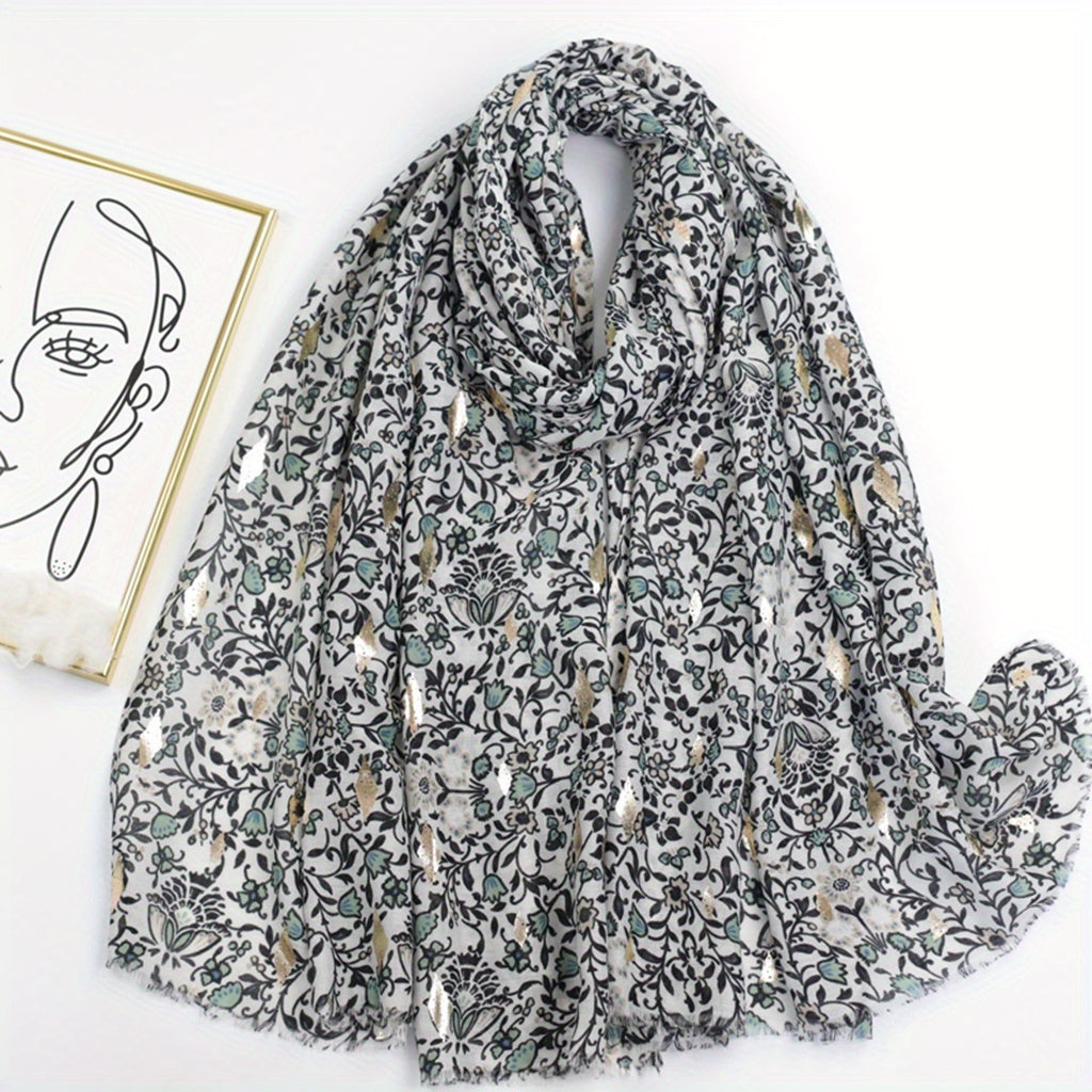 Rose Flower Scarf Boho Frayed Edge Shawl Head Wrap Sunscreen Windproof