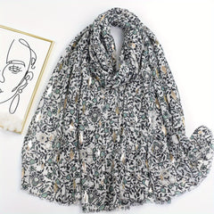 Rose Flower Scarf Boho Frayed Edge Shawl Head Wrap Sunscreen Windproof