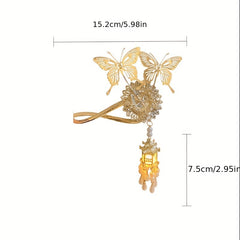 Chinese Style Hairpin With Luminous Lantern Faux Pearl Tassel