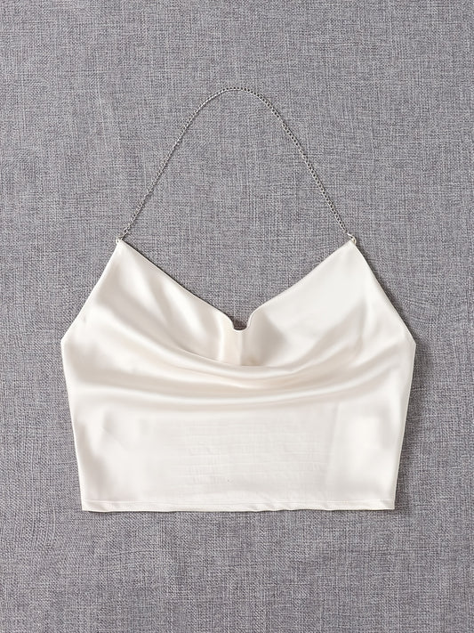 Chain Crop Halter Top Sleeveless Summer Casual Women's Clothing