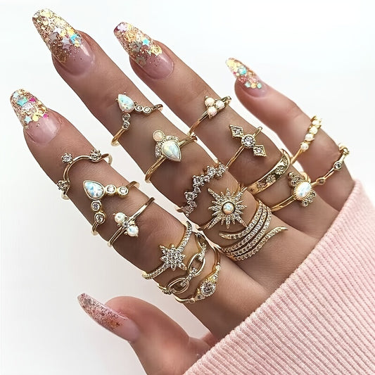 Boho Style Women's Rings Set - 17pcs Gift Combo