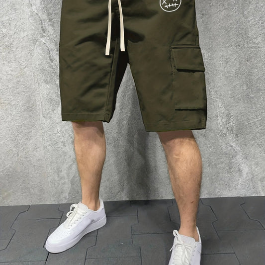 Men's Casual Cargo Shorts Solid Stretch Elastic Waist Drawstring Shorts