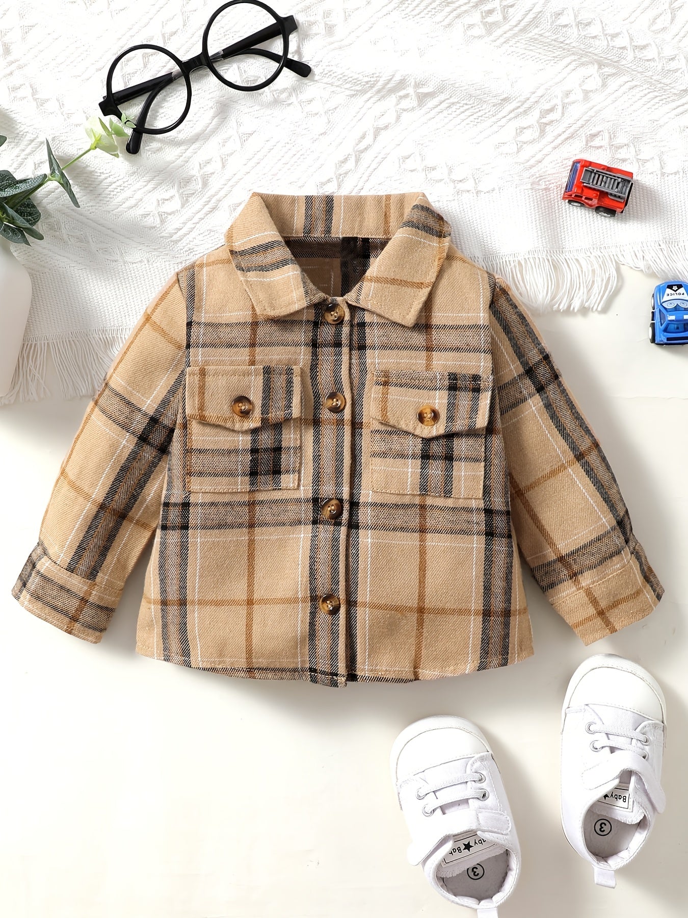 Boy Plaid Shirt Romper Flannel Long Sleeve Oversized Tops Button Down