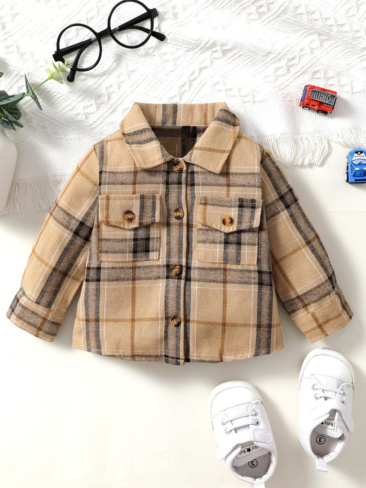 Boy Plaid Shirt Romper Flannel Long Sleeve Oversized Tops Button Down