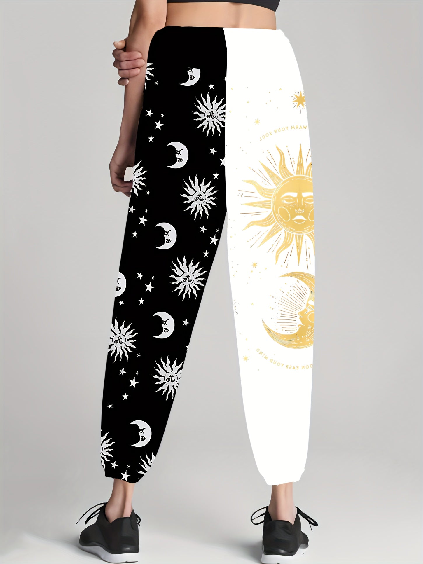  Sun & Moon Print Elastic High Rise Jogger Trousers with Pockets