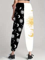  Sun & Moon Print Elastic High Rise Jogger Trousers with Pockets