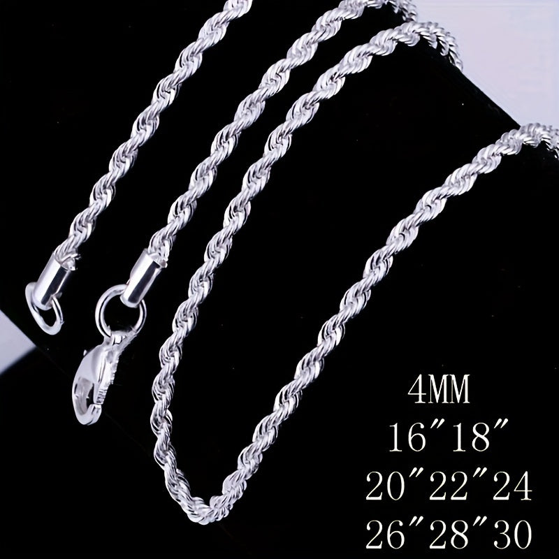4mm Rope Chain Necklace Bracelet Silvery Plated