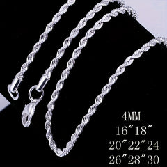 4mm Rope Chain Necklace Bracelet Silvery Plated