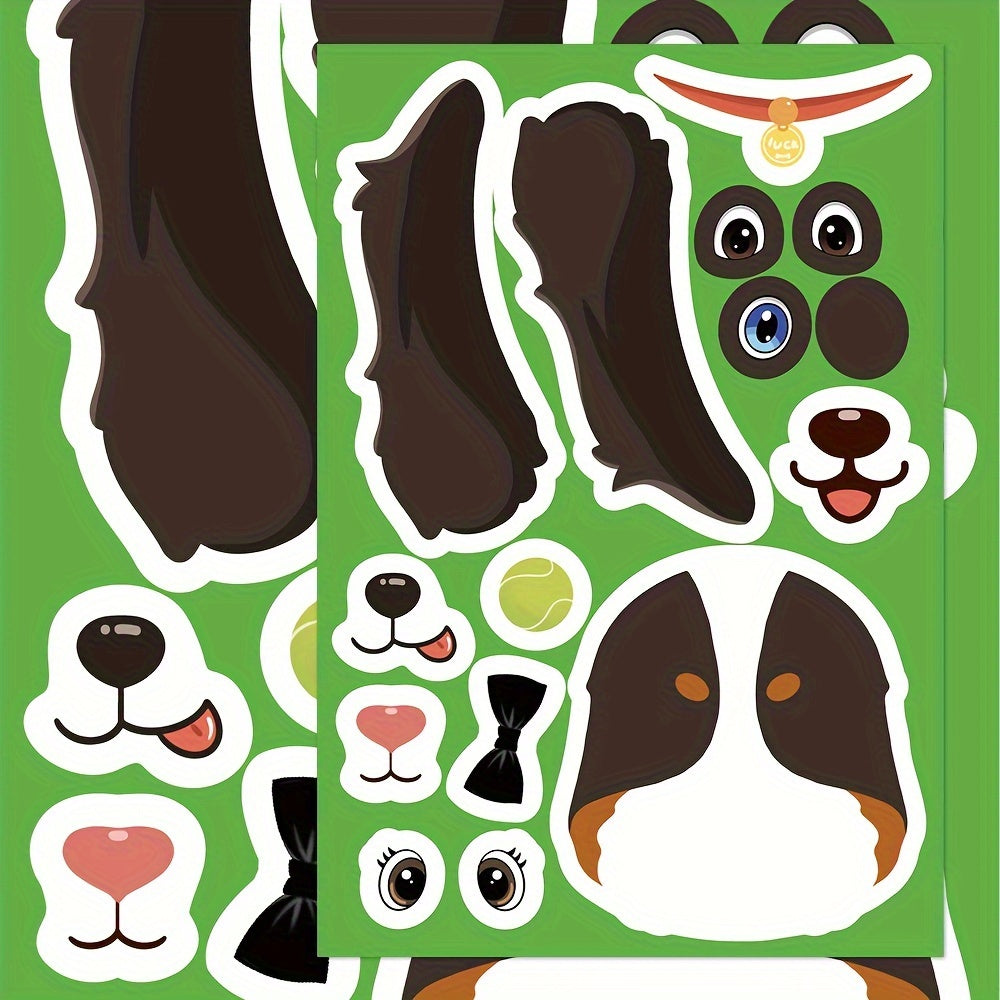 8pcs Cartoon Dog Puzzle Stickers PVC Decals Mixed Colors Self Adhesive