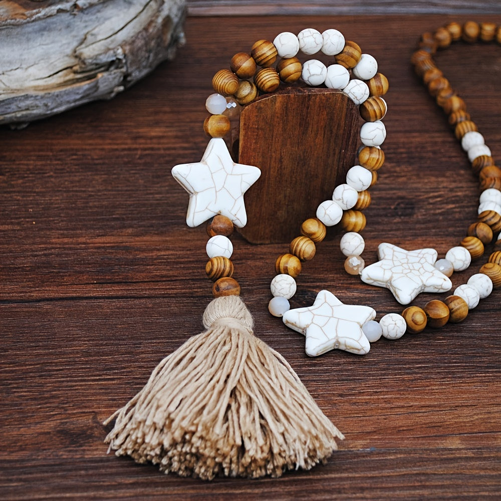 Tassel Bead Long Necklace Star Pendant Women's Accessories