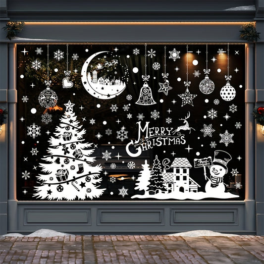 9pcs Christmas Tree Window Stickers Static Snowflake Wall Stickers