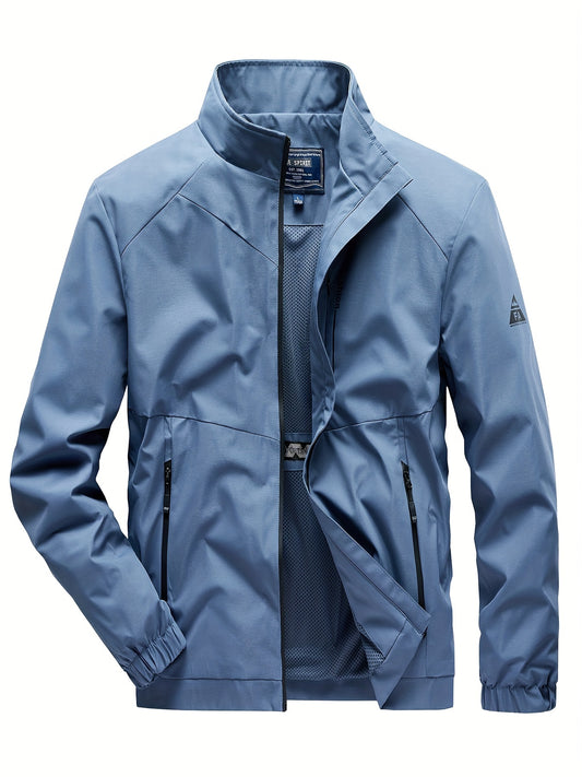 Men's Lightweight Windbreaker Jacket Stand Collar Zipper Pockets Coat