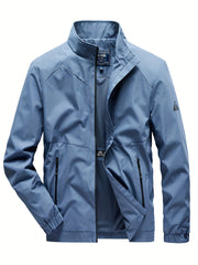 Men's Lightweight Windbreaker Jacket Stand Collar Zipper Pockets Coat