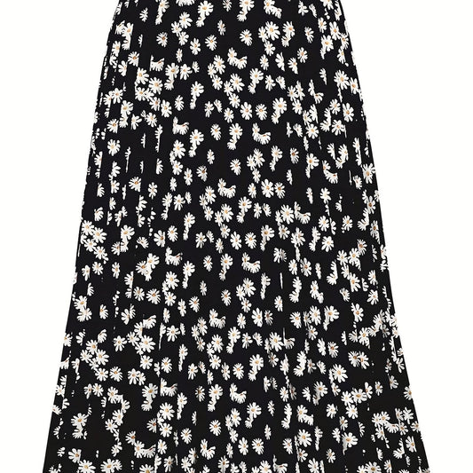 Boho High Waist Floral Print Pleated Skirt