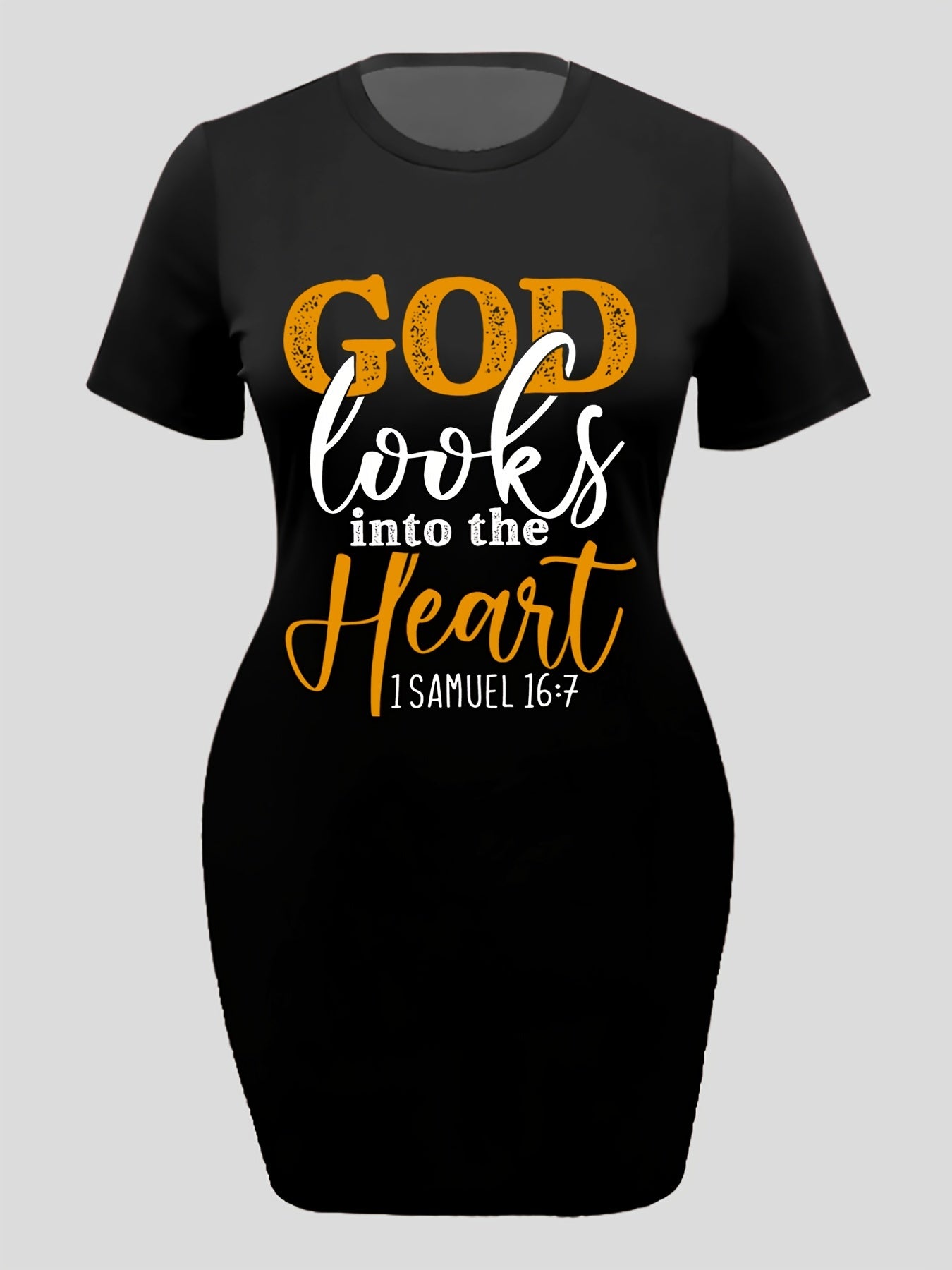  Art Letter Print Tee Dress Short Sleeve Round Neck Dress